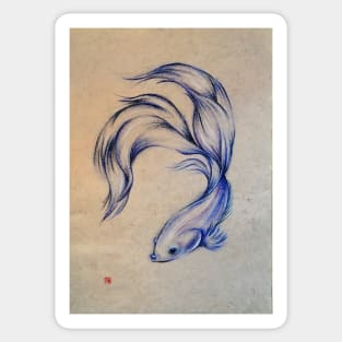 Blue Angel - Siamese Fighting Fish Oil pastel on Paper Drawing Sticker